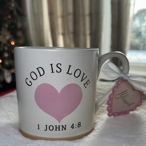 Sunday Morning Ceramics GOD is LOVE John 4:8 White & Pink Inspirational Mug NWT